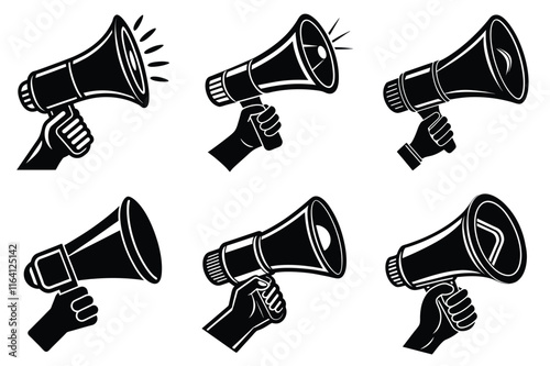 Hand Holding megaphone silhouette icon, Announcing hand mike illustration on white background	