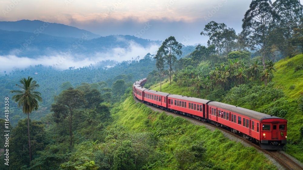 Scenic Train Journey Through Lush Green Mountains and Hills Scenic Train Journey Through Lush Green Mountains and Hills
