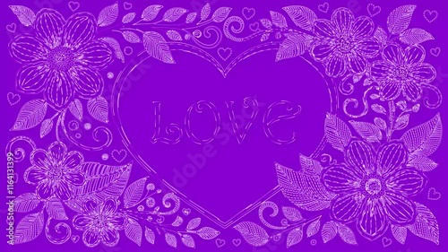 Floral Hearts on Purple Background. Valentines day, Wedding, Birthday, Mothers Day. Copy space Mockup