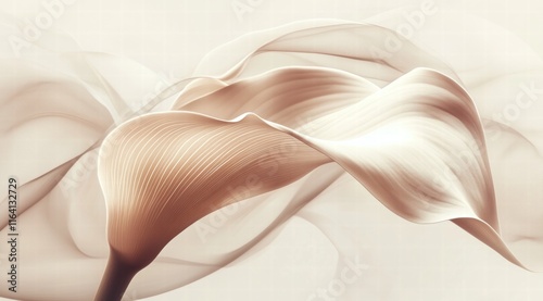 A digital art piece of an elegant calla lily in shades of mocha mousse , with the petals appearing to be made from flowing fabric.  photo