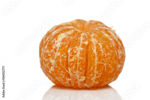 Bright and juicy peeled tangerine showcasing vibrant orange color and textured surface photo