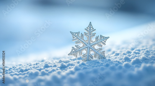 Close-up of a Snowflake on Snow