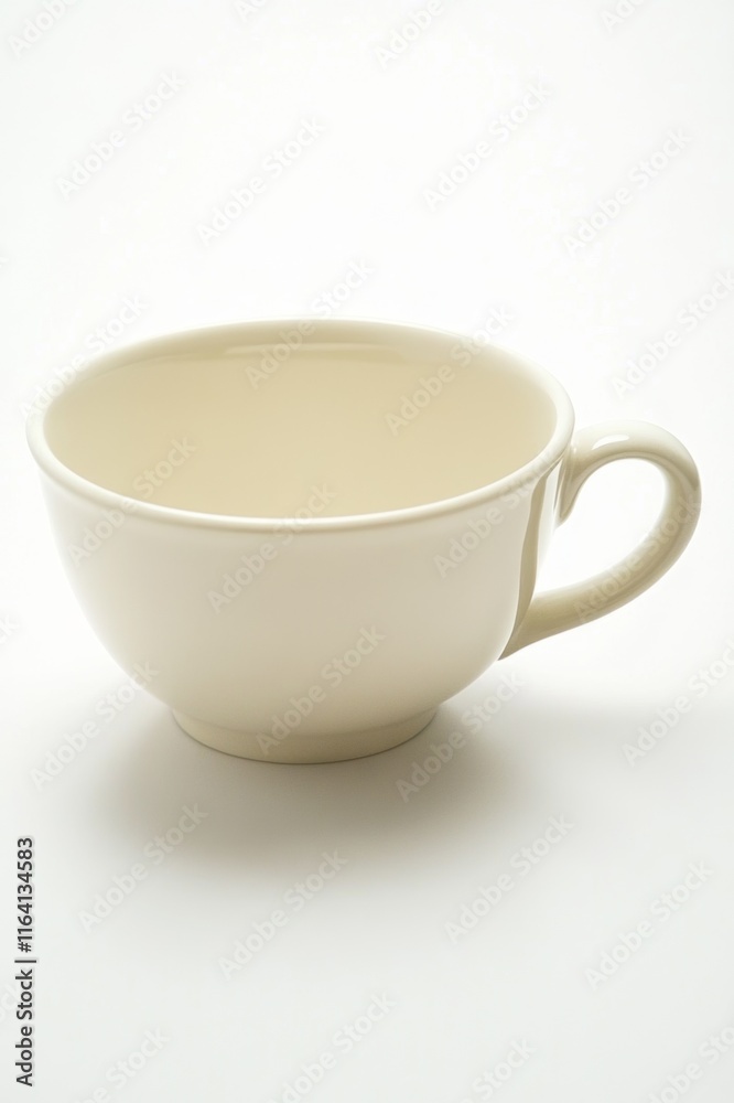 Empty Cream-Colored Teacup on White Background Empty Cream-Colored Teacup on White Background