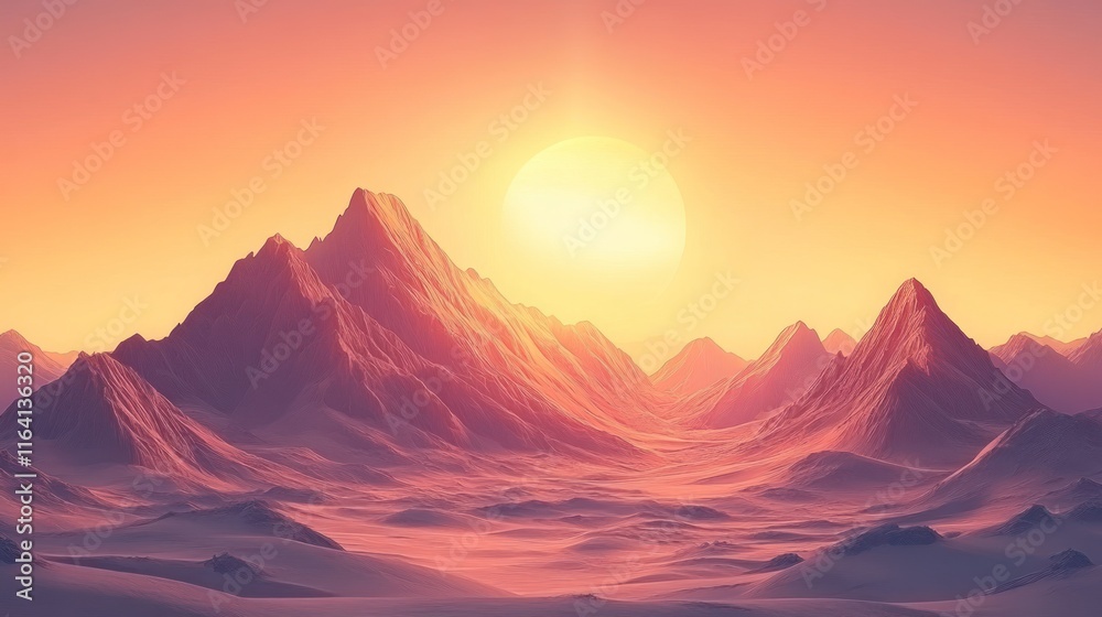 Vibrant sunset over majestic mountain range in desert landscape. Vibrant sunset over majestic mountain range in desert landscape.