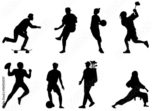 A sport active fitness sports healthy lifestyle silhouette people silhouettes set