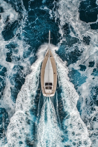 Aerial View of Sailboat Cutting Through Ocean Waves