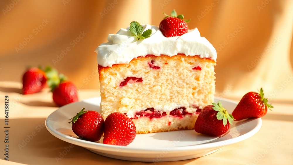 Title: A Vibrant and Enticing Strawberry Cake Sits Elegantly
Title: A Vibrant and Enticing Strawberry Cake Sits Elegantly