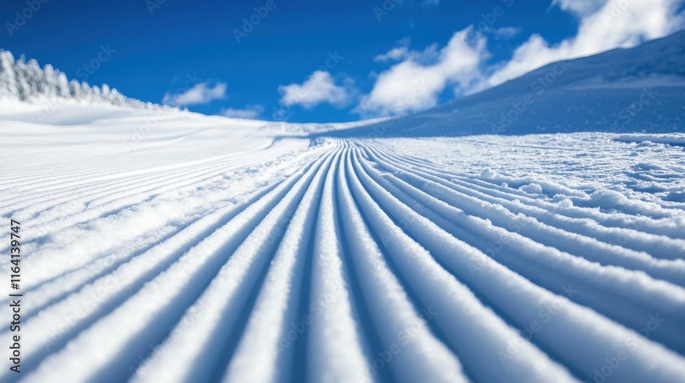 Snowy Landscape with Textured Snow Ridges and Blue Sky Above Snowy Landscape with Textured Snow Ridges and Blue Sky Above