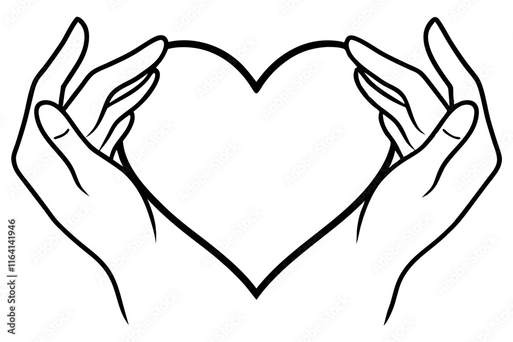 Two hands forming a heart shape vector silhouette illustration on white background Two hands forming a heart shape vector silhouette illustration on white background