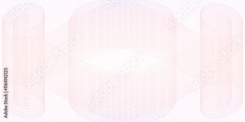 Beige, pale pink symmetric watermark. Curled pattern. Line art design ornament, elegant guilloche. Squiggle thin curves. Vector abstract background for cheque, ticket, certificate, coupon. Ai format