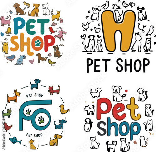 Set Of Pet Shop illustration logo concept design