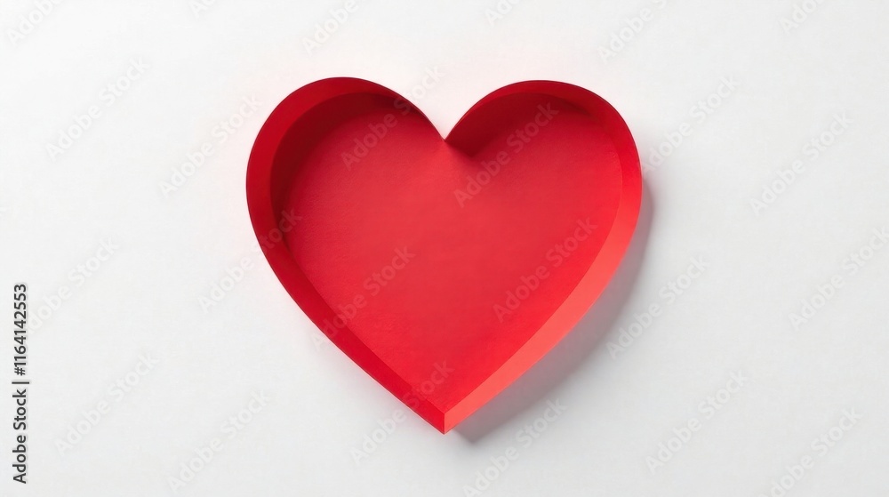 A vibrant red paper heart shape, meticulously crafted, rests on a pristine white surface, symbolizing love and affection. Its unique design offers a captivating visual appeal. A vibrant red paper heart shape, meticulously crafted, rests on a pristine white surface, symbolizing love and affection. Its unique design offers a captivating visual appeal.