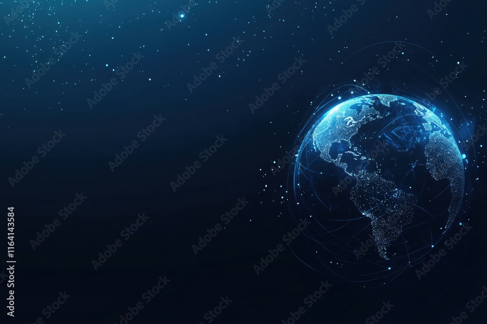 Fototapeta premium Digital Global Network Concept with Earth and Connections in Dark Background