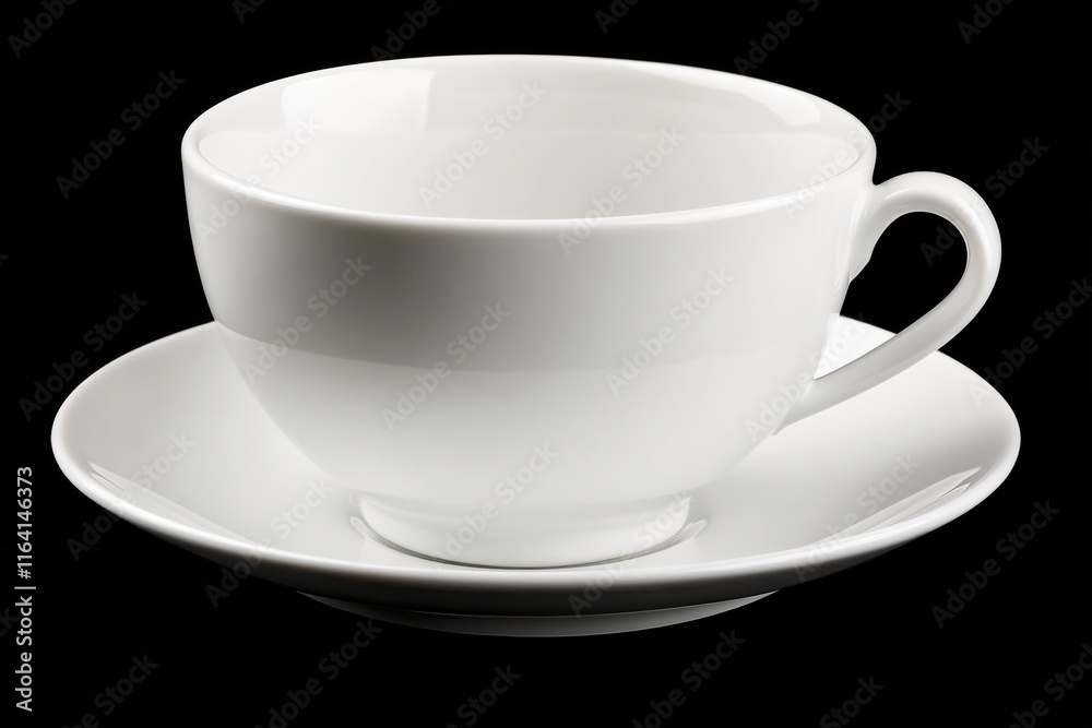 Elegant White Tea Cup and Saucer on Black Background for Table Setting Inspiration