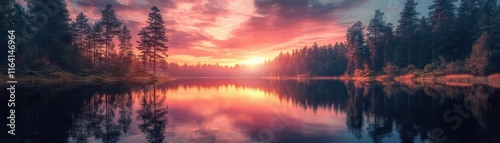 Capture the emotional fulfillment of a sunset reflected in a clear lake, Nature, Golden hour