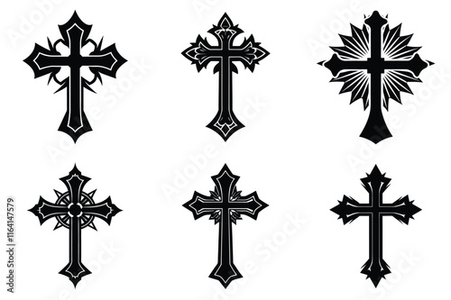 Christian cross silhouette set. Religious cross icon collection. Set of holly cross for religion. Cross shape collection illustration