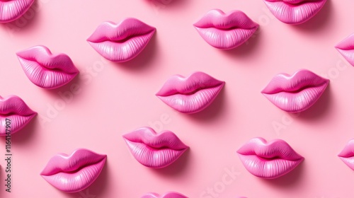 Playful Arrangement of Pink Lips Pattern on Soft Pink Background for Creative Designs photo