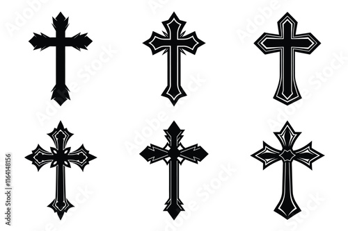 Christian cross silhouette set. Religious cross icon collection. Set of holly cross for religion. Cross shape collection illustration