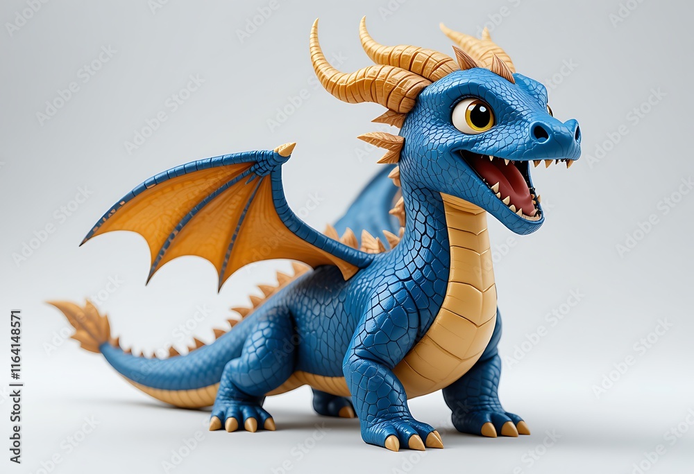 Fototapeta premium Cute Blue Dragon with Open Mouth, Perfect for Kids' Products. Generative AI