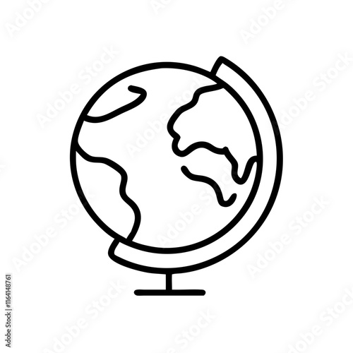 Black globe icon in simple line art style.