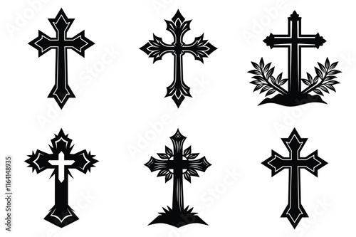Christian cross silhouette set. Religious cross icon collection. Set of holly cross for religion. Cross shape collection illustration