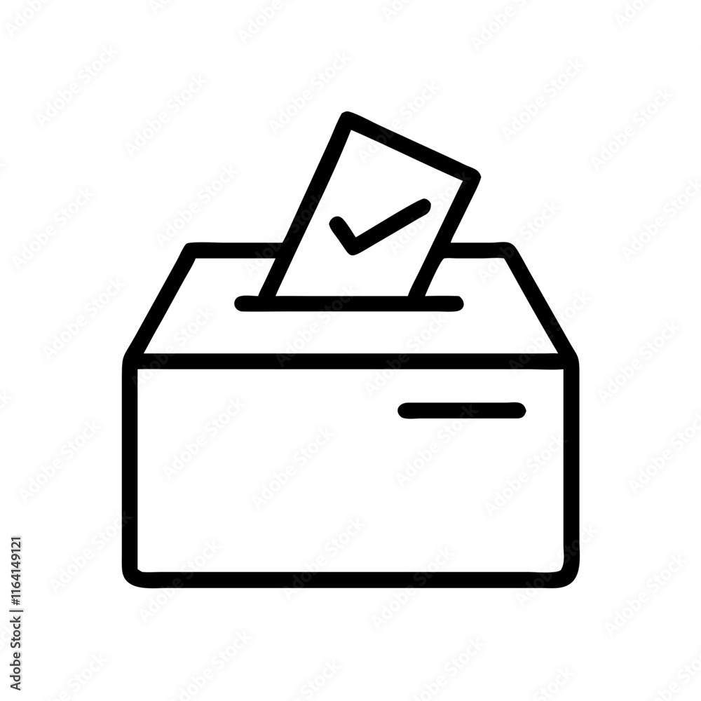 Black ballot box icon with voting paper in line art style. Black ballot box icon with voting paper in line art style.
