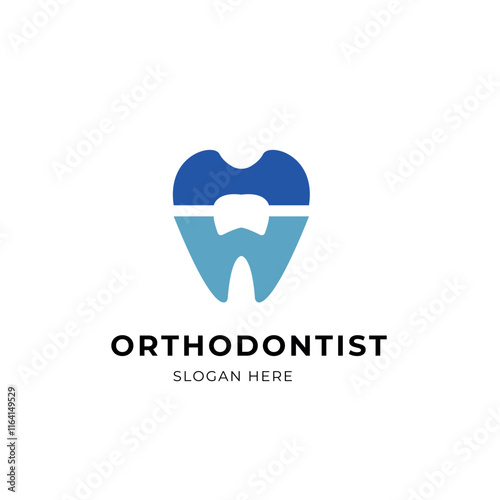 Blue tooth design for orthodontist services with a slogan. Suitable for dental clinics, orthodontist offices, and advertising campaigns.