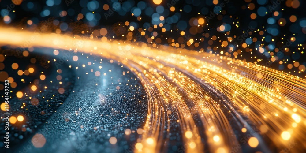 Fototapeta premium Golden light trails streak across dark shimmering background dynamic and energetic visual