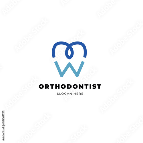 Blue tooth design for orthodontist services with a slogan. Suitable for dental clinics, orthodontist offices, and advertising campaigns.