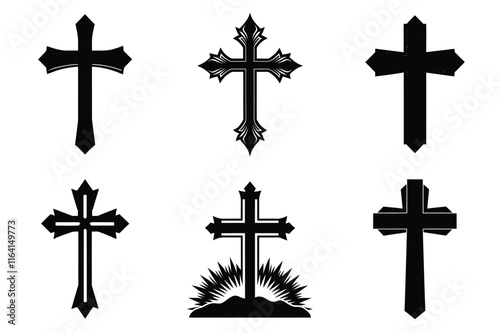 Christian cross silhouette set. Religious cross icon collection. Set of holly cross for religion. Cross shape collection illustration