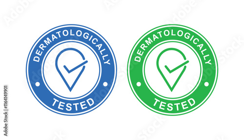 Icon set of the "dermatologically tested" with water drope in blue color. vector illustration
