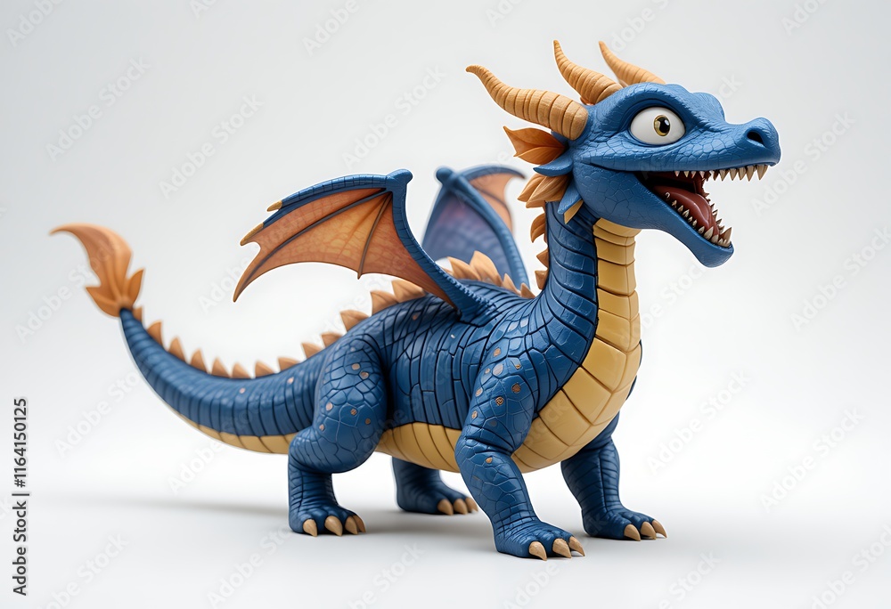 Obraz premium Cute Blue Dragon with Open Mouth, Perfect for Kids' Products. Generative AI