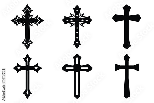 Christian cross silhouette set. Religious cross icon collection. Set of holly cross for religion. Cross shape collection illustration