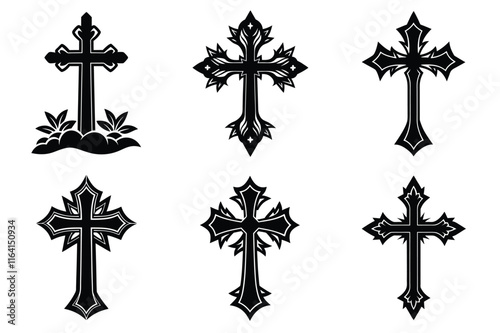 Christian cross silhouette set. Religious cross icon collection. Set of holly cross for religion. Cross shape collection illustration