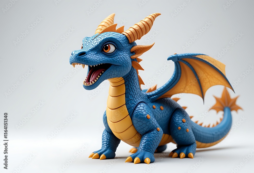 Obraz premium Cute Blue Dragon with Open Mouth, Perfect for Kids' Products. Generative AI