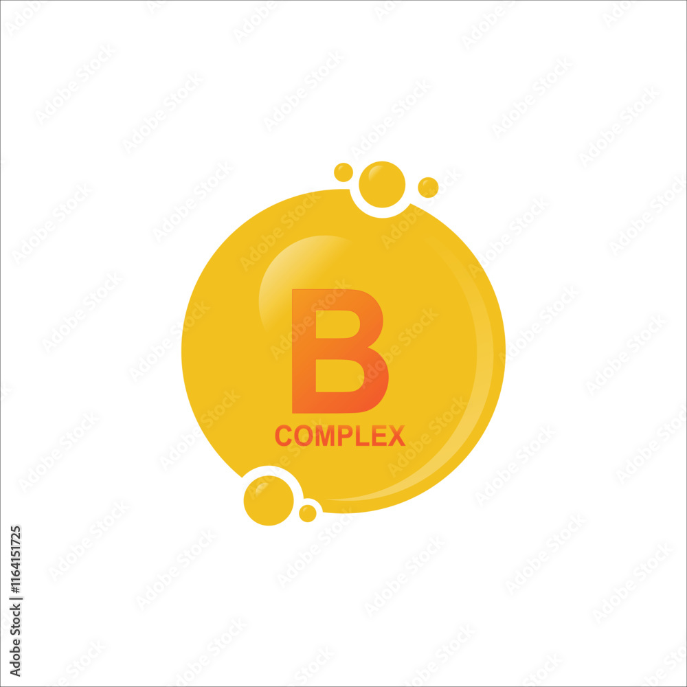 Gold colored vitamin B complex - icon, vector. Illustration vector logo of B Complex on white background.