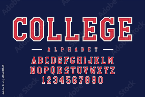 American college font, sport jacket type or American basketball typeface, vector Baseball alphabet characters. USA university typography font, team league player of rugby or soccer sport jersey type
