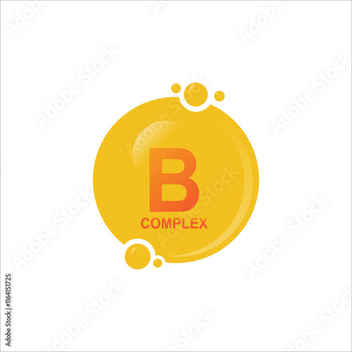 Gold colored vitamin B complex - icon, vector. Illustration vector logo of B Complex on white background.