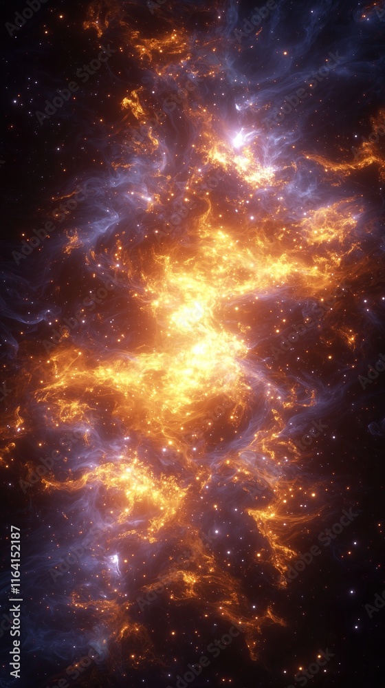 Naklejka premium Fiery cosmic nebula swirling gases and stars space background