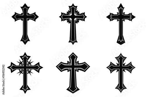 Christian cross silhouette set. Religious cross icon collection. Set of holly cross for religion. Cross shape collection illustration