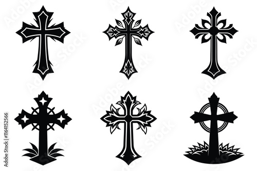 Christian cross silhouette set. Religious cross icon collection. Set of holly cross for religion. Cross shape collection illustration