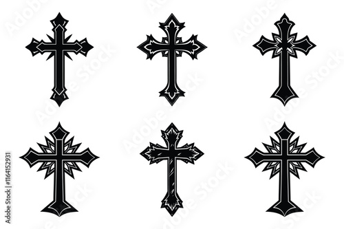 Christian cross silhouette set. Religious cross icon collection. Set of holly cross for religion. Cross shape collection illustration