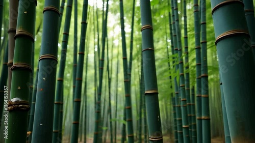 Strolling through a serene bamboo forest rich in greenery and tranquility during a fresh morning walk