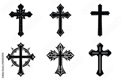 Christian cross silhouette set. Religious cross icon collection. Set of holly cross for religion. Cross shape collection illustration