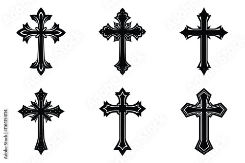 Christian cross silhouette set. Religious cross icon collection. Set of holly cross for religion. Cross shape collection illustration