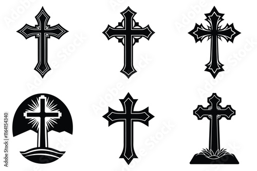 Christian cross silhouette set. Religious cross icon collection. Set of holly cross for religion. Cross shape collection illustration