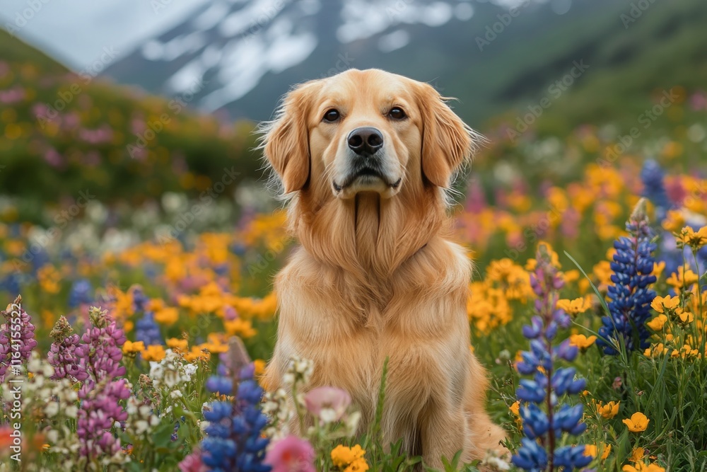 Obraz premium Chihuahua sitting among colorful wildflowers in a sunny meadow on a warm afternoon
