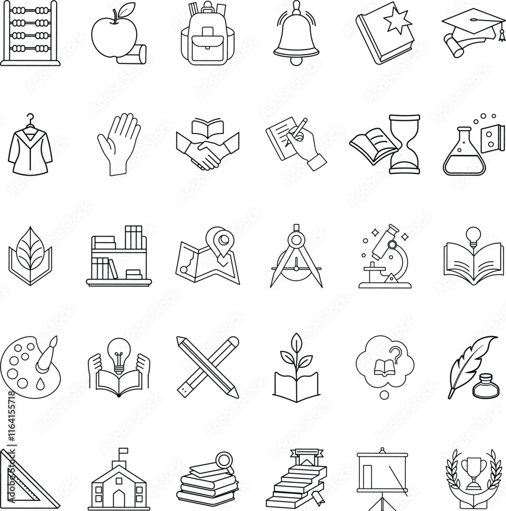 Fototapeta premium Education Icons School, Learning, Knowledge, Study, Books, Graduation