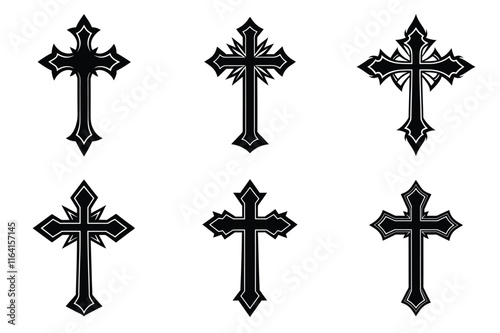 Christian cross silhouette set. Religious cross icon collection. Set of holly cross for religion. Cross shape collection illustration