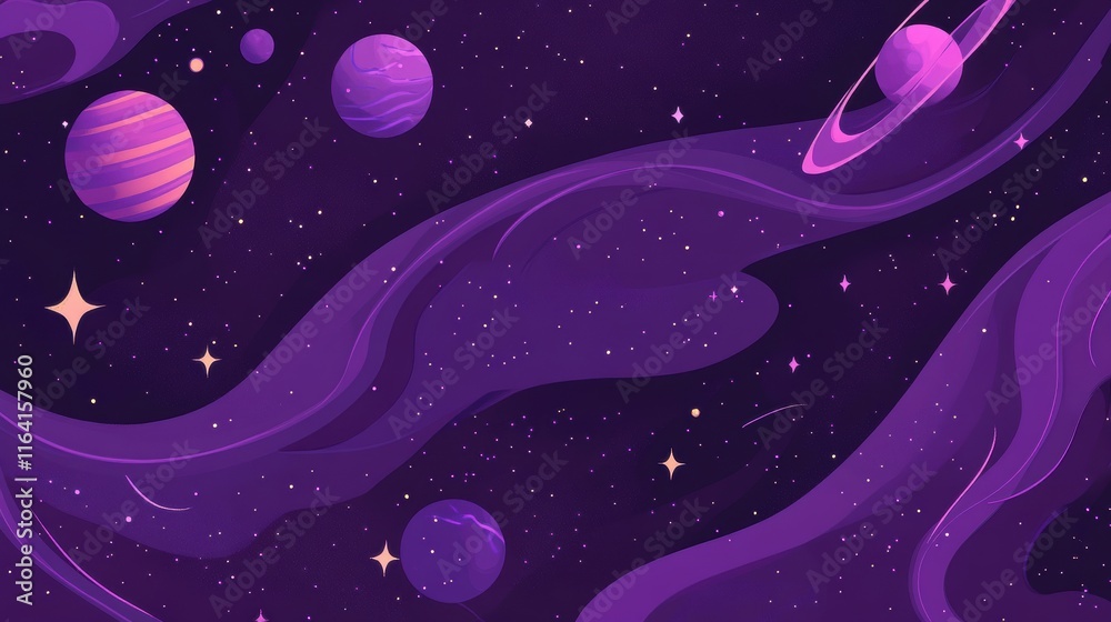Fototapeta premium Cosmic Purple Galaxy with Swirling Stars and Planets